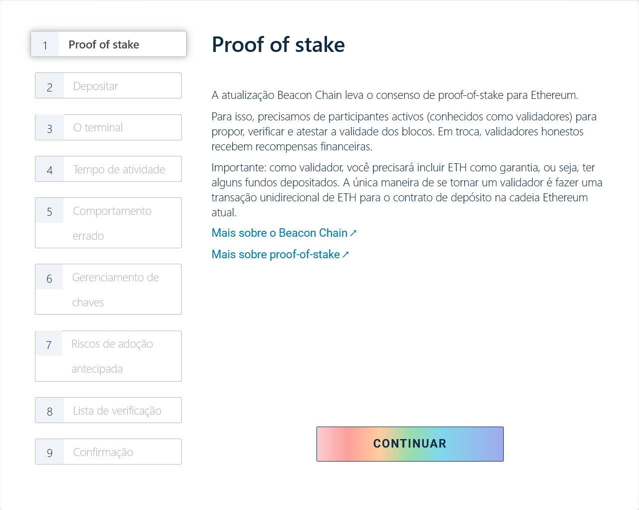 Descrição do processo de staking